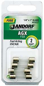 Jandorf 60657 Series Fast Acting Fuse, 0.04 Ohm, 2 A, 250 V, 100 A, 10 kA Interrupt, Glass Body