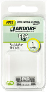Jandorf 60663 Fast Acting Fuse, 0.23 Ohm, 1 A, 250 V, 1500 A Interrupt, Ceramic Body, 5 mm Dia