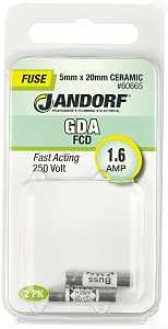 Jandorf 60665 Fast Acting Fuse, 0.11 Ohm, 1.6 A, 250 V, 1500 A Interrupt, Ceramic Body, 5 mm Dia