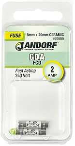 Jandorf 60666 Fast Acting Fuse, 0.07 Ohm, 2 A, 250 V, 1500 A Interrupt, Ceramic Body, 5 mm Dia
