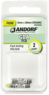 Jandorf 60666 Fast Acting Fuse, 0.07 Ohm, 2 A, 250 V, 1500 A Interrupt, Ceramic Body, 5 mm Dia