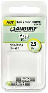 Jandorf 60667 Fast Acting Fuse, 0.05 Ohm, 2.5 A, 250 V, 1500 A Interrupt, Ceramic Body