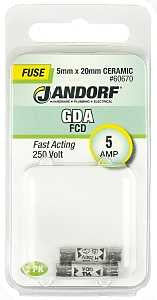 Jandorf 60670 Fast Acting Fuse, 0.01 Ohm, 5 A, 250 V, 1500 A Interrupt, Ceramic Body, 5 mm Dia