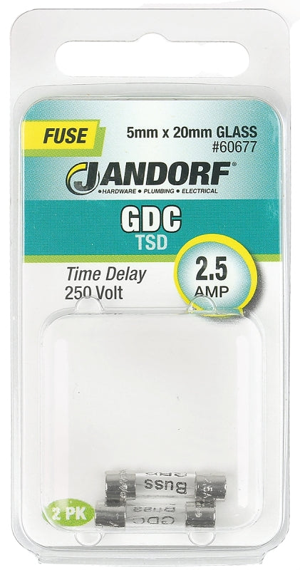 Jandorf 60677 Time Delay Fuse, 2.5 A, 250 V, 35 A Interrupt, Glass Body