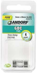 Jandorf 60679 Series Time Delay Fuse, 0.01 Ohm, 4 A, 250 V, 40 A Interrupt, Glass Body