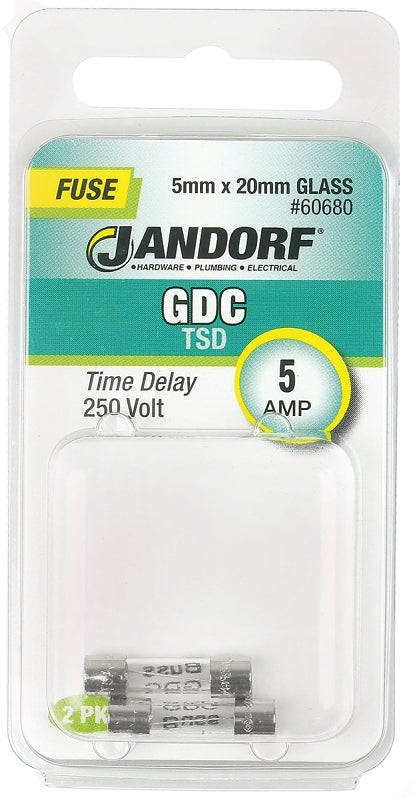 Jandorf 60680 Series Time Delay Fuse, 0.009 Ohm, 5 A, 250 V, 50 A Interrupt, Glass Body