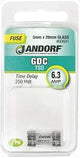 Jandorf 60681 Time Delay Fuse, 0.007 Ohm, 6.3 A, 250 V, 63 A Interrupt, Glass Body, 5 mm Dia