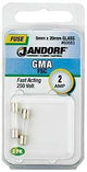 Jandorf 60683 Series Fast Acting Fuse, 0.06 Ohm, 2 A, 250 V, 100 A, 10 kA Interrupt, Glass Body