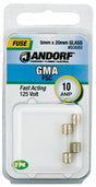 Jandorf 60689 Fast Acting Fuse, 10 A, 125 V, 200 A Interrupt, Glass Body