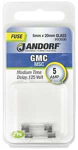 Jandorf 60696 Time Delay Fuse, 5 A, 125 V, 10 kA Interrupt, Glass Body