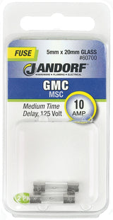Jandorf 60700 Time Delay Fuse, 10 A, 125 V, 10 kA Interrupt, Glass Body