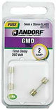 Jandorf 60703 Series Time Delay Fuse, 0.1 Ohm, 2 A, 250 V, 100 A, 10 kA Interrupt, Glass Body
