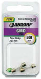 Jandorf 60704 Time Delay Fuse, 500 mA, 250 V, 35 A, 10 kA Interrupt, Glass Body