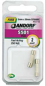 Jandorf 60719 Fast Acting Fuse, 0.07 Ohm, 2 A, 250 V, 1500 A Interrupt, Ceramic Body