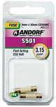 Jandorf 60721 Fast Acting Fuse, 0.03 Ohm, 3.15 A, 250 V, 1500 A Interrupt, Ceramic Body