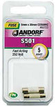 Jandorf 60723 Fast Acting Fuse, 0.01 Ohm, 5 A, 250 V, 1500 A Interrupt, Ceramic Body