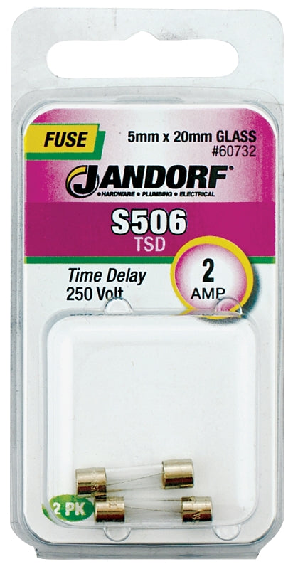 Jandorf 60732 Series Time Delay Fuse, 0.007 Ohm, 2 A, 250 V, 35 A Interrupt, Glass Body