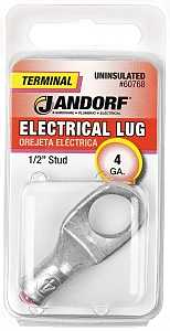 Jandorf 60768 Electrical Lug, 4 AWG Wire, 1/2 in Stud, Copper Contact