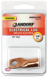 Jandorf 60773 Electrical Lug, 1/0 AWG Wire, 3/8 in Stud, Copper Contact, Brown