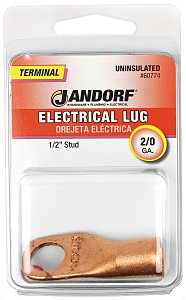 Jandorf 60774 Electrical Lug, 2/0 AWG Wire, 1/2 in Stud, Copper Contact, Brown