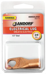 Jandorf 60774 Electrical Lug, 2/0 AWG Wire, 1/2 in Stud, Copper Contact, Brown
