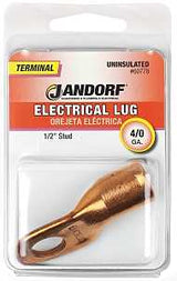 Jandorf 60778 Electrical Lug, 4/0 AWG Wire, 1/2 in Stud, Copper Contact, Brown
