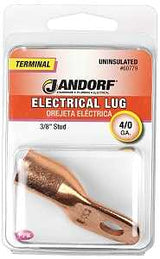 Jandorf 60779 Electrical Lug, 4/0 AWG Wire, 3/8 in Stud, Copper Contact, Brown