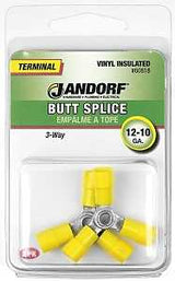 Jandorf 60818 Butt Splice Connector, 12 to 10 AWG Wire, Vinyl Insulation, Copper Contact, Yellow, Tin, 2/PK