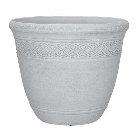 L&G Solutions 14 in. H X 16 in. D Polyresin Stone Planter White