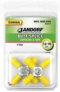 Jandorf 60819 Butt Splice Connector, 12 to 10 AWG Wire, Vinyl Insulation, Copper Contact, Yellow, 2/PK