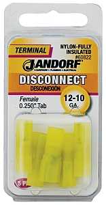 Jandorf 60822 Disconnect Terminal, 12 to 10 AWG Wire, Nylon Insulation, Copper Contact, Yellow
