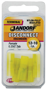 Jandorf 60822 Disconnect Terminal, 12 to 10 AWG Wire, Nylon Insulation, Copper Contact, Yellow