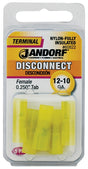 Jandorf 60822 Disconnect Terminal, 12 to 10 AWG Wire, Nylon Insulation, Copper Contact, Yellow