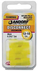 Jandorf 60823 Disconnect Terminal, 12 to 10 AWG Wire, Nylon Insulation, Copper Contact, Yellow, 4/PK