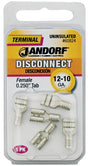 Jandorf 60824 Disconnect Terminal, 12 to 10 AWG Wire, Copper Contact, Tin, 5/PK