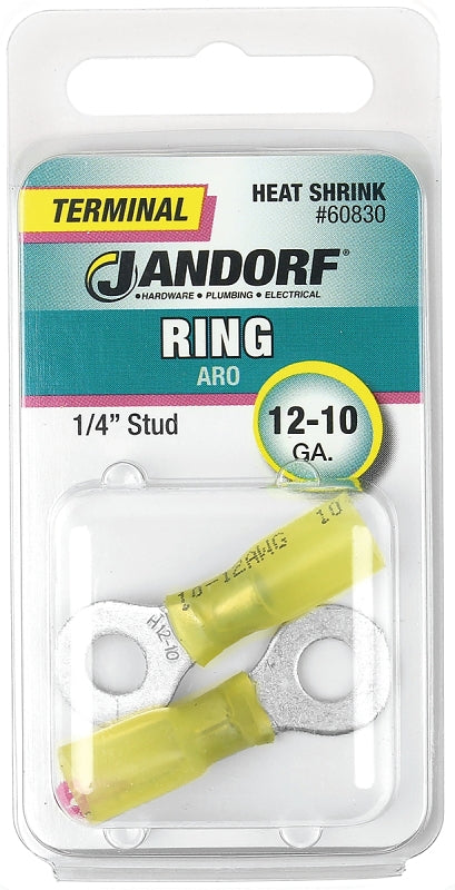 Jandorf 60830 Ring Terminal, 12 to 10 AWG Wire, 1/4 in Stud, Copper Contact, Yellow