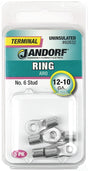 Jandorf 60832 Ring Terminal, 12 to 10 AWG Wire, #6 Stud, Copper Contact