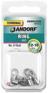 Jandorf 60833 Ring Terminal, 12 to 10 AWG Wire, #8 Stud, Copper Contact