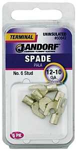 Jandorf 60842 Spade Terminal, 600 V, 12 to 10 AWG Wire, #6 Stud, Copper Contact