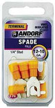 Jandorf 60847 Spade Terminal, 600 V, 12 to 10 AWG Wire, 1/4 in Stud, Vinyl Insulation, Copper Contact, Yellow