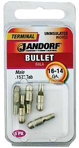 Jandorf 60852 Bullet Terminal, 600 V, 16 to 14 AWG Wire, Copper Contact, 5/PK