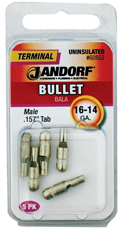 Jandorf 60852 Bullet Terminal, 600 V, 16 to 14 AWG Wire, Copper Contact, 5/PK