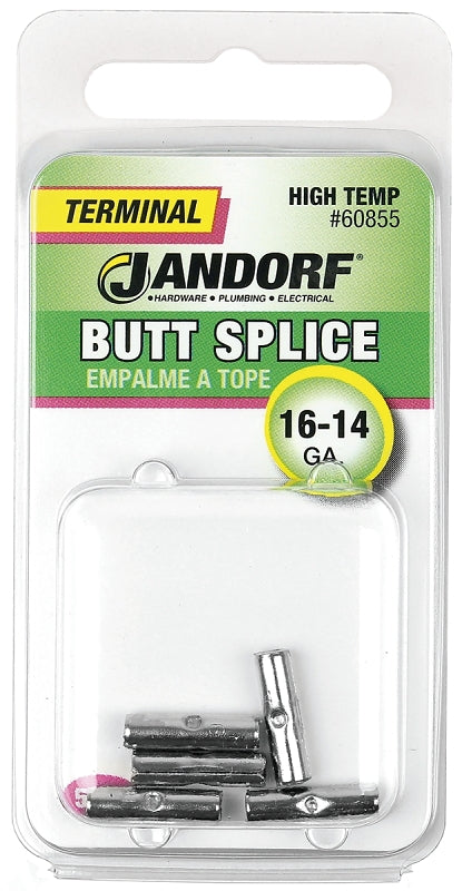 Jandorf 60855 Butt Splice Connector, 16 to 14 AWG Wire, Nickel, 5/PK