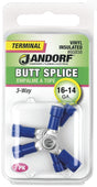 Jandorf 60858 Butt Splice Connector, 16 to 14 AWG Wire, Vinyl Insulation, Copper Contact, Tin, Blue, 2/PK