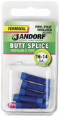 Jandorf 60860 Butt Splice Connector, 16 to 14 AWG Wire, Vinyl Insulation, Copper Contact, Blue, 5/PK