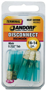 Jandorf 60863 Disconnect Terminal, 16 to 14 AWG Wire, Copper Contact, Blue, 5/PK