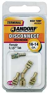 Jandorf 60864 Disconnect Terminal, 16 to 14 AWG Wire, Nickel, 5/PK