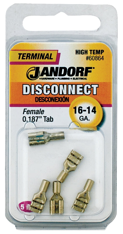 Jandorf 60864 Disconnect Terminal, 16 to 14 AWG Wire, Nickel, 5/PK