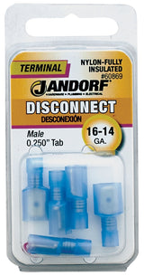 Jandorf 60869 Disconnect Terminal, 16 to 14 AWG Wire, Nylon Insulation, Copper Contact, Blue, 5/PK