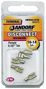 Jandorf 60870 Disconnect Terminal, 16 to 14 AWG Wire, Copper Contact, Tin, 5/PK
